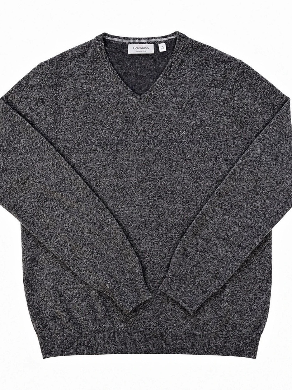 Calvin Klein Italian Merino 100% Wool V-Neck Sweater Men’s M Gray